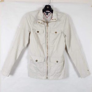 Tommy Hilfiger Women Ivory White Zip Solid Jacket